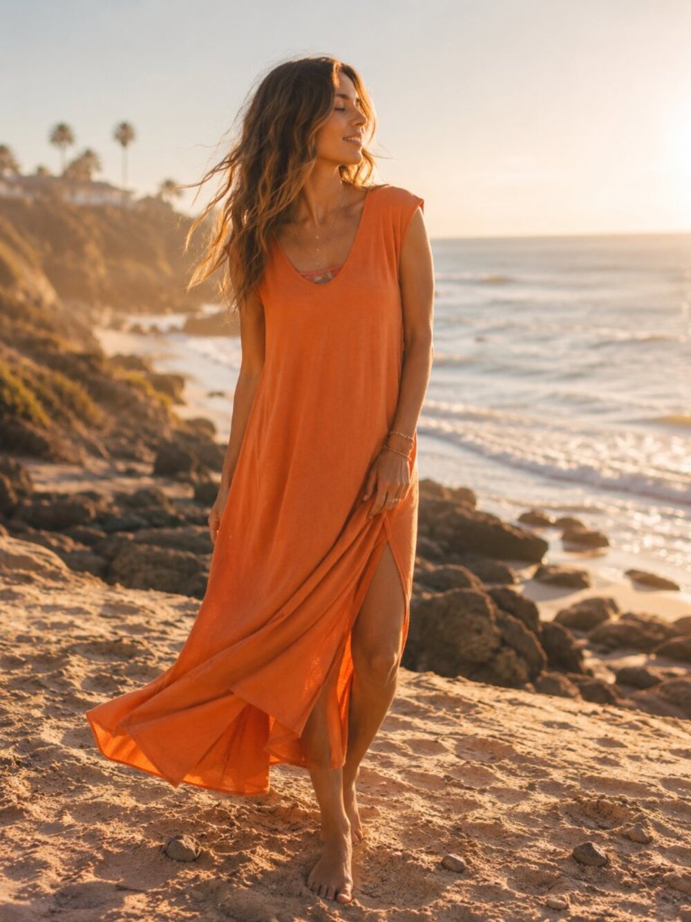 Natural Life Hangout coral orange sleeveless maxi dress new xs/s new